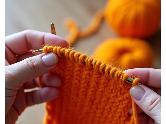 Hands knitting simple stitches with colorful yarn, illustrating a beginner knitting class.