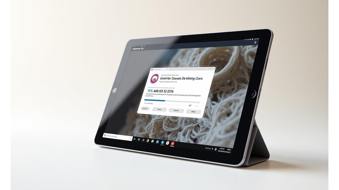 Mockup of a tablet displaying Loom & Lore's interactive learning platform, with pop-up quizzes and progress bars visible.