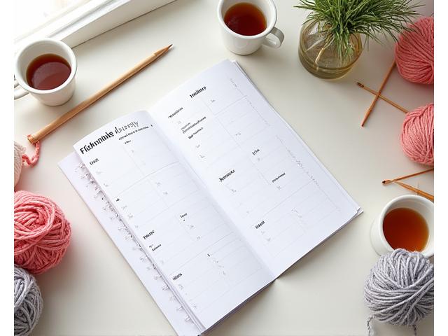 A calendar with flexible appointment times highlighted, and knitting needles beside it, symbolizing convenient scheduling for craft lessons.