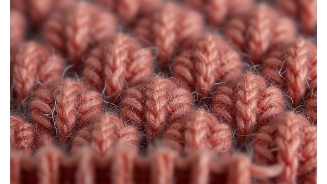 Close-up of uneven knitting tension, showing tight and loose stitches.