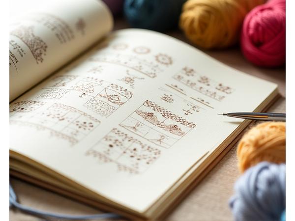 Close-up of intricate knitting patterns and a pen, emphasizing intellectual property in textile design.